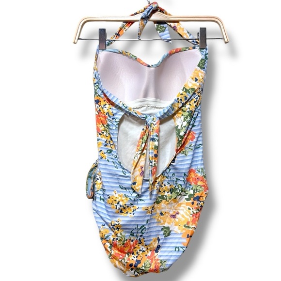 Jets by Jessika Allen Floral Halter Wrap Blue Orange One Piece Swimsuit Size 6 - Picture 4 of 7